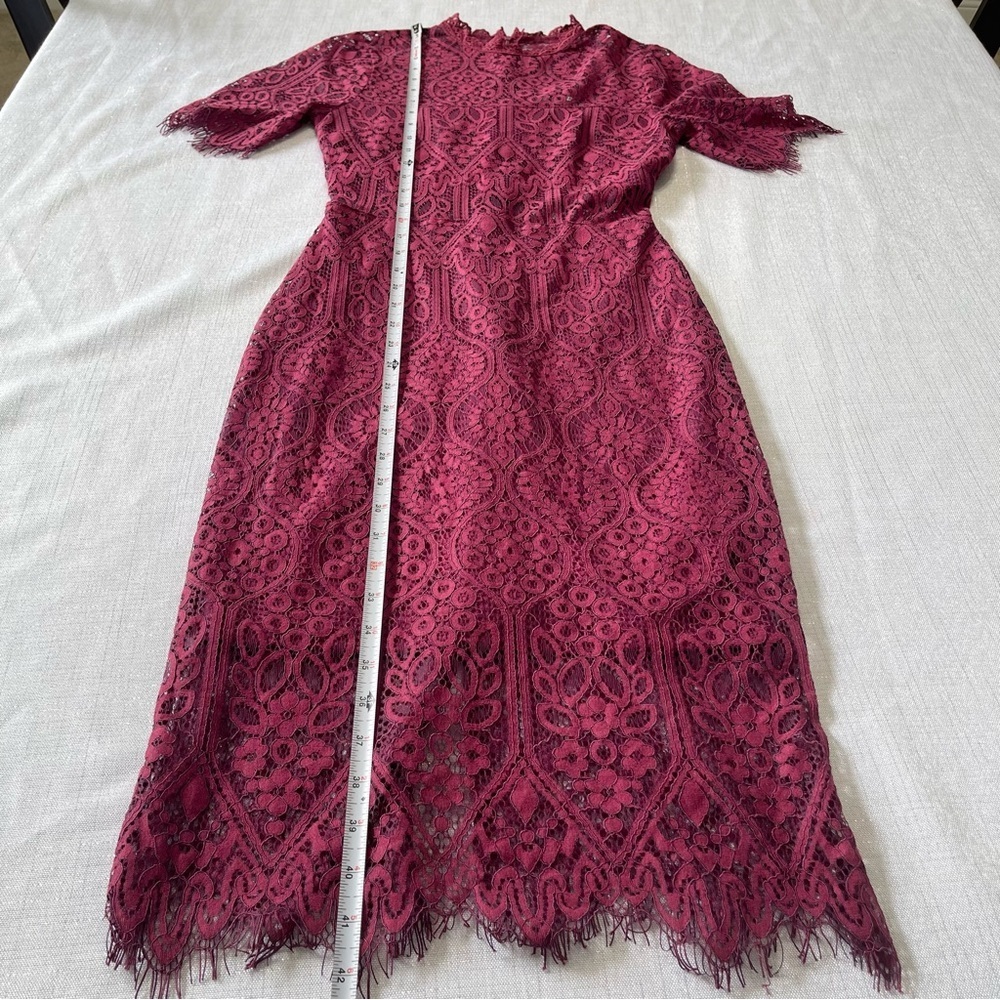 Lulu’s Remarkable Burgundy Lace Sheath Dress. Size XS - Picture 13 of 16